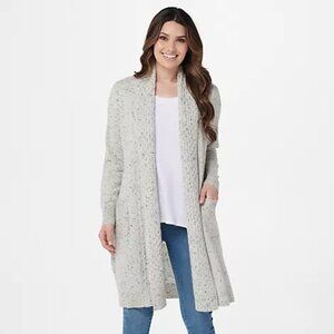 Isaac Mizrahi Live! Gray 100% 2Ply Cashmere Duster Cardigan Cable Shawl Size XXS